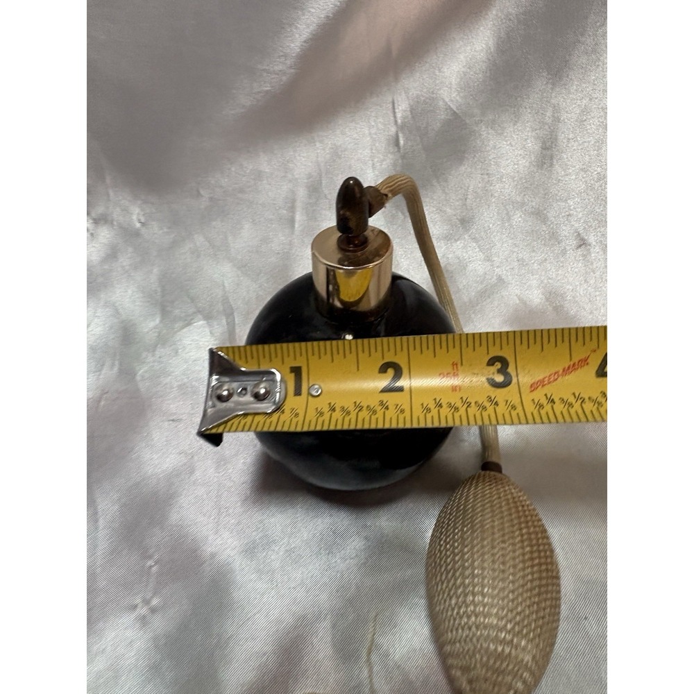 Vintage Dark Black Glass Perfume Bottle Goldtone Lid Atomizer w/ tassel EMPTY - Picture 3 of 4